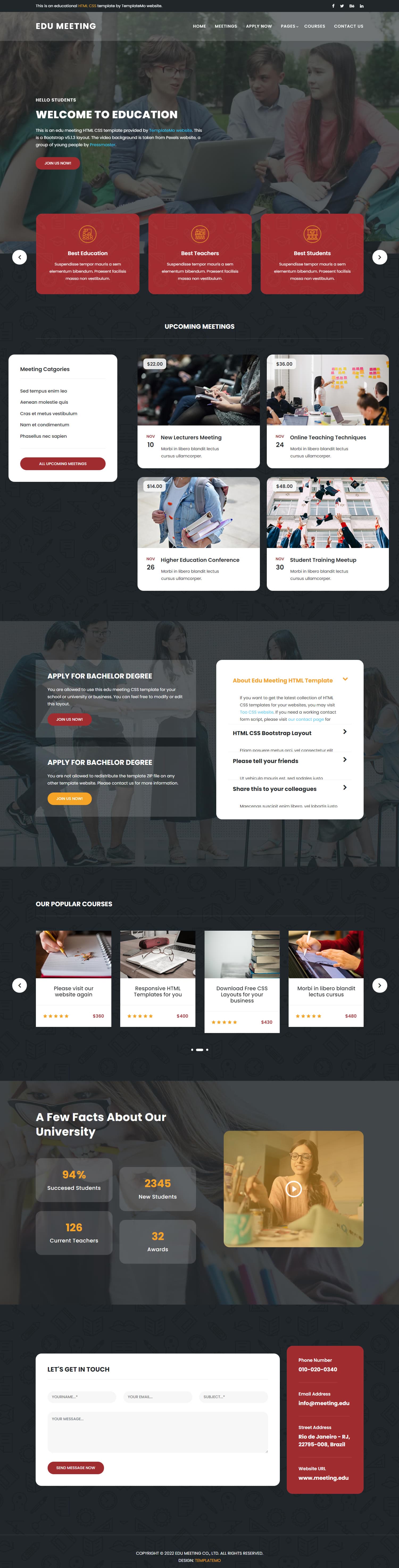 Edu Meeting website template preview