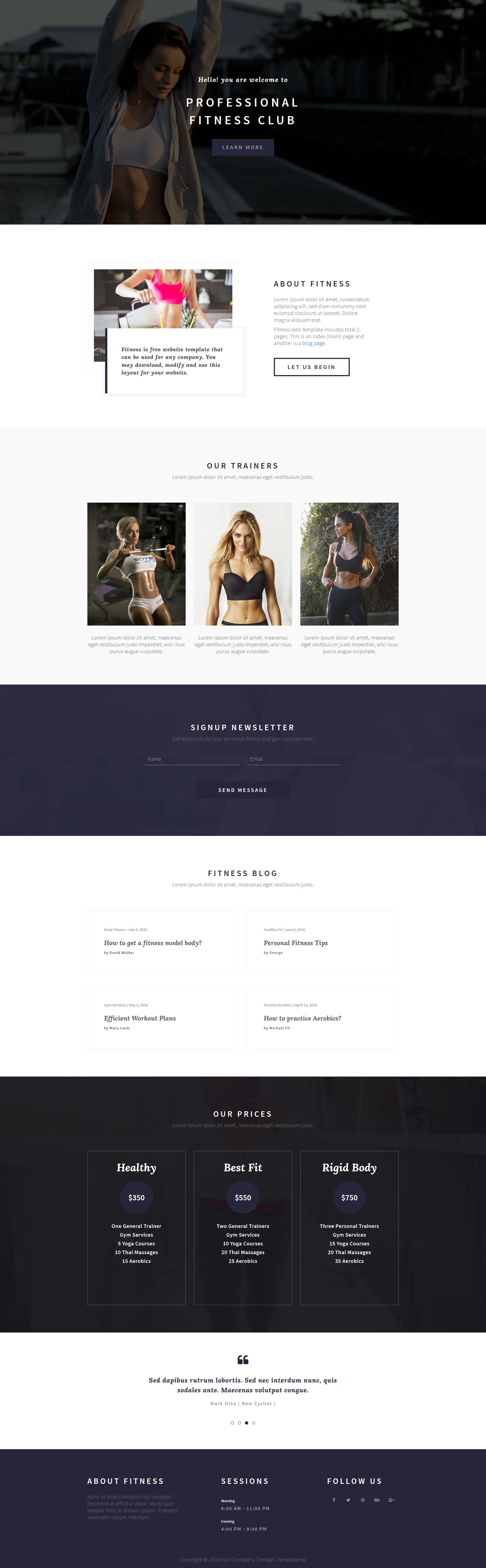 Fitness website template preview