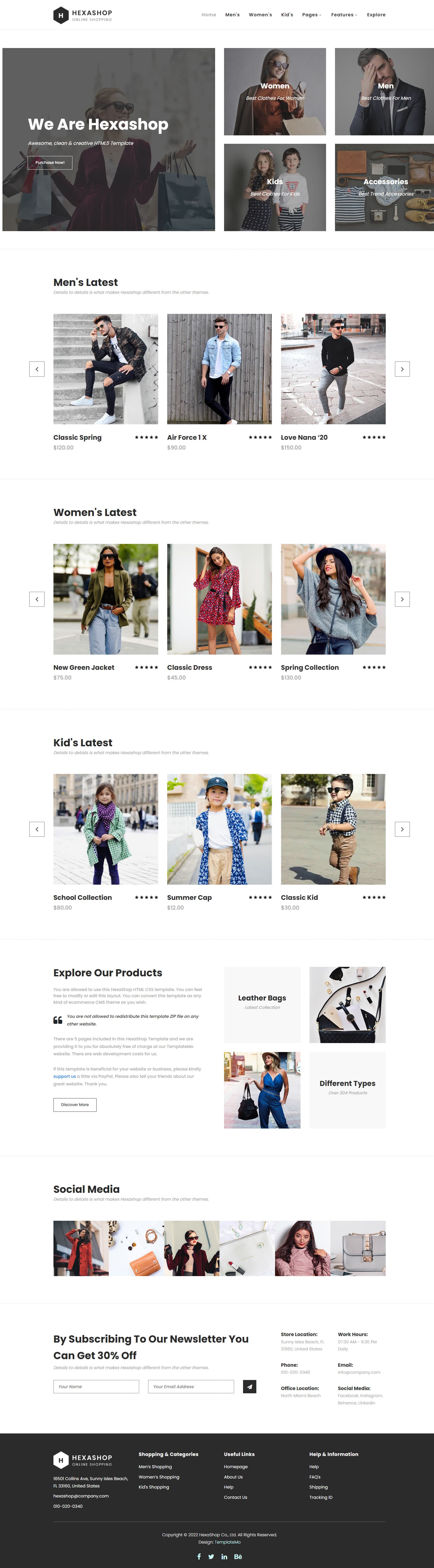 Hexashop website template preview