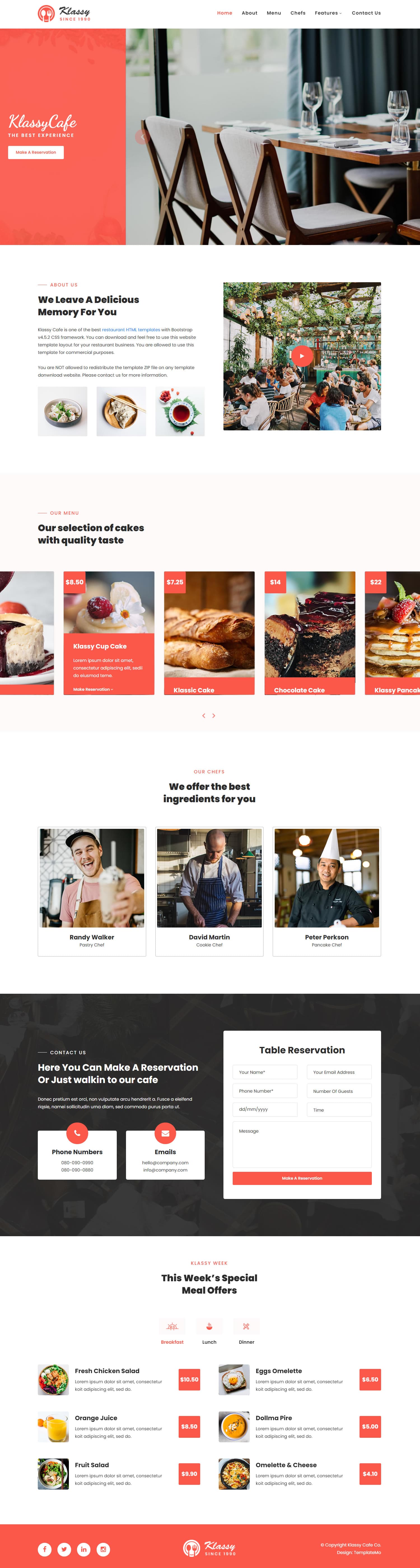 Klassy Cafe website template preview