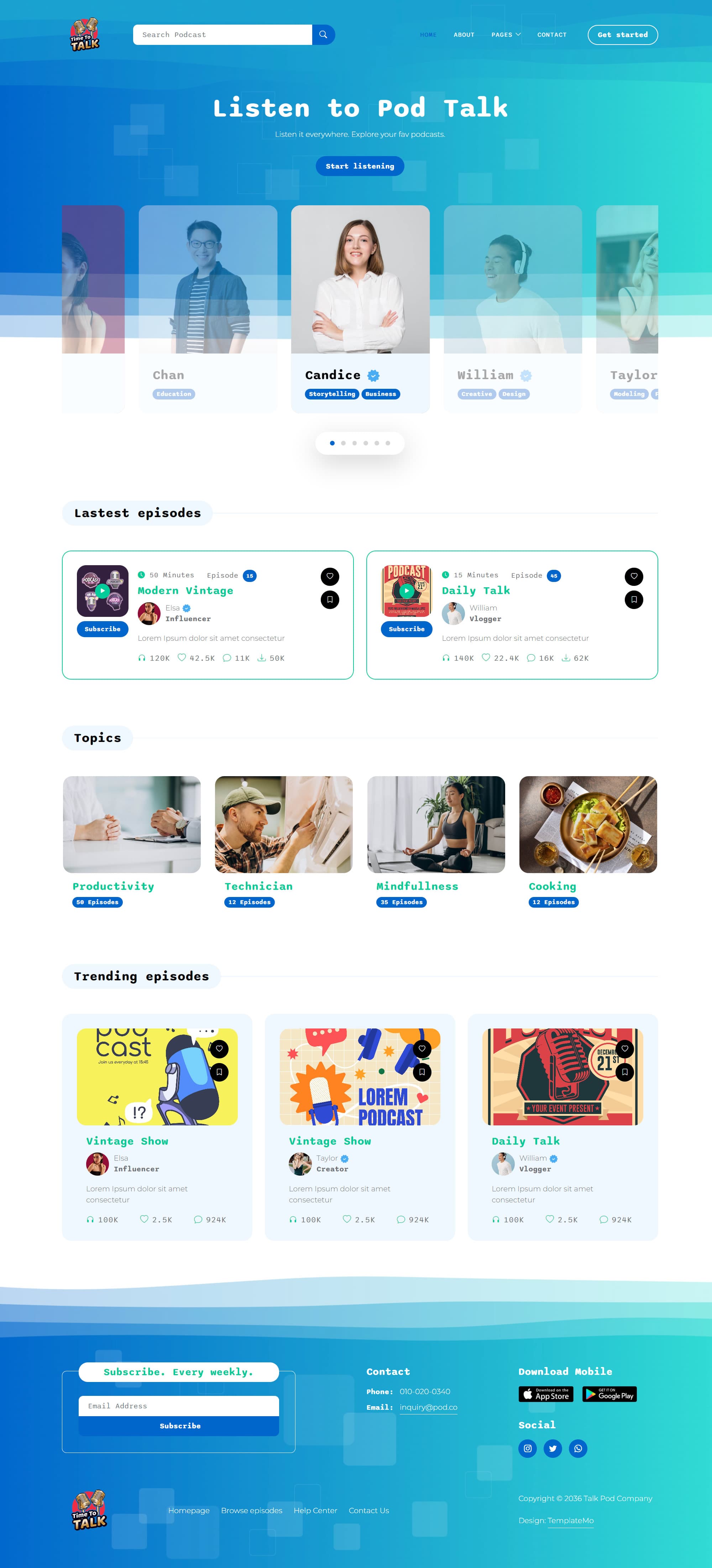 Pod Talk website template preview