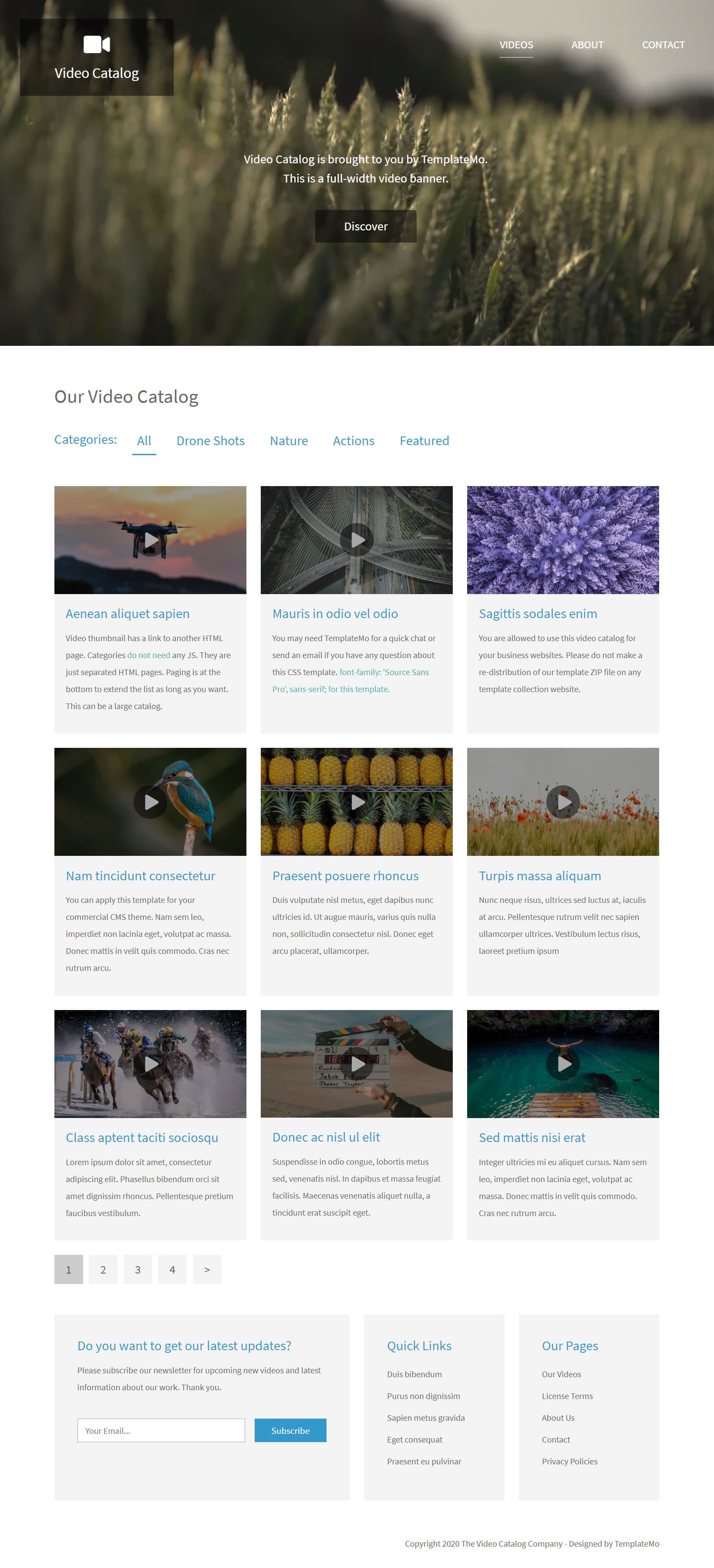 Video Catalog website template preview